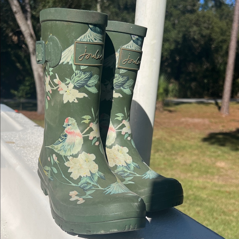 Joules Olive Bird Print Women's Rain Boots